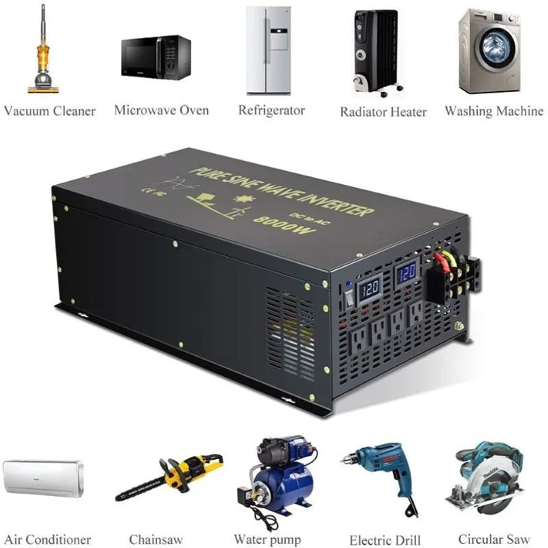 Pure Sine Wave Solar Inverter 12V 220V 10KW Off Grid PV 24V/36V/48V/60V/72V/96V/110V DC to 120V/230V AC Converter Wired Control PRIME RJ SOLAR PH