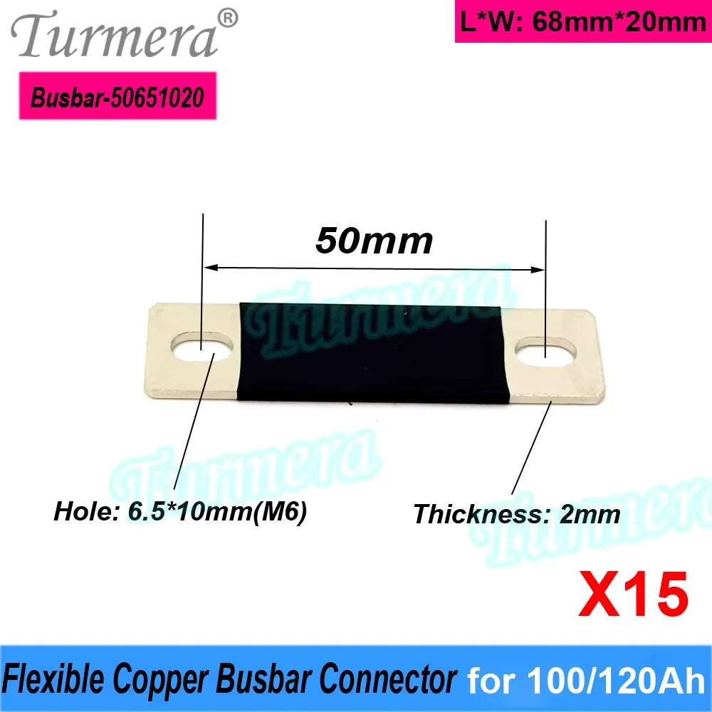 Turmera 12V Busbar Lifepo4 Battery Copper Connecter 50mm 56mm 72mm 80mm 2mm 300A Use in 100Ah 230Ah 280Ah 320Ah Lifepo4 Battery