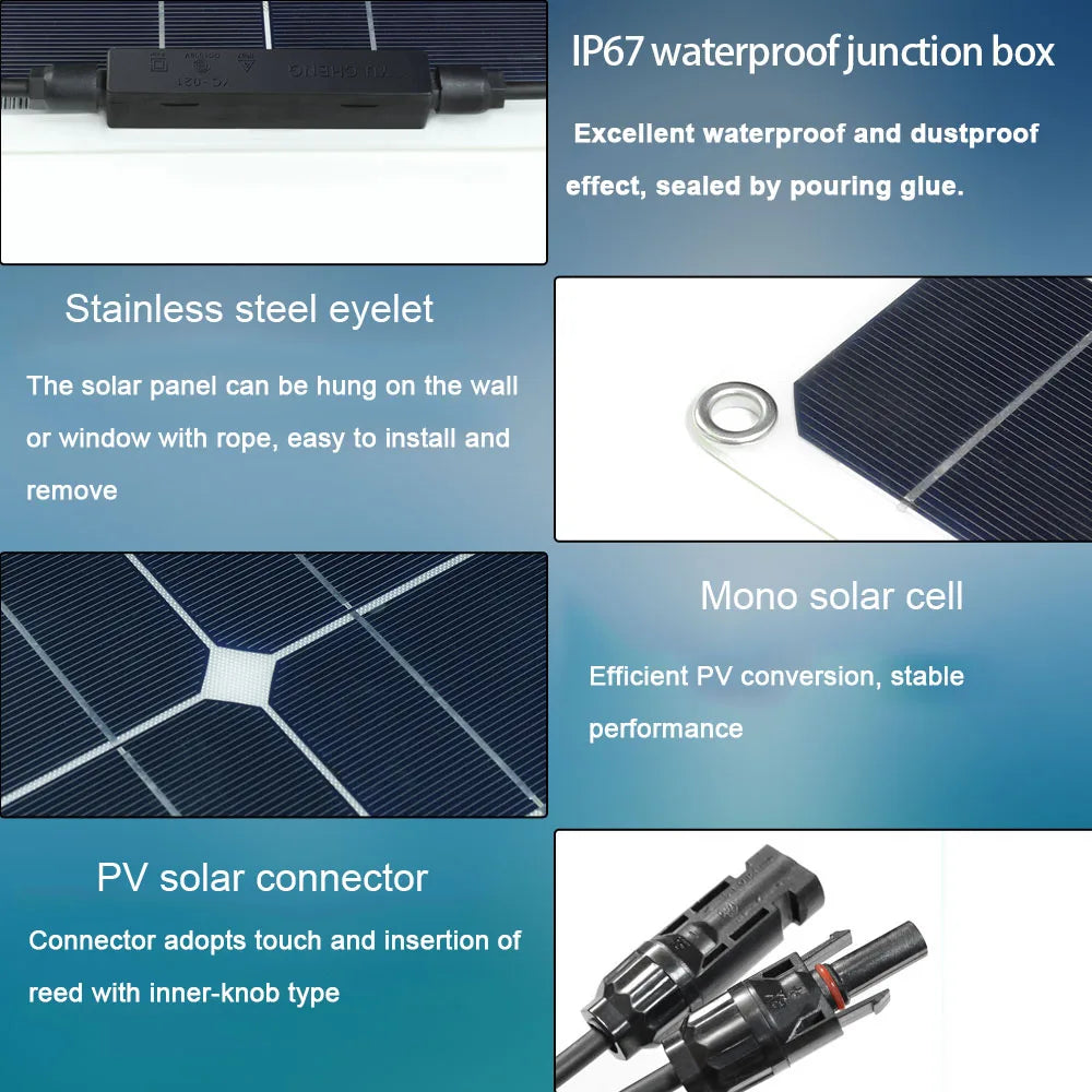 WUZECK Flexible Solar Panel kit 50 Watt  PV Module 100 Watt 12V 24V Solar cable Cell home outdoor Car Boat Battery camping trip PRIME RJ SOLAR PH