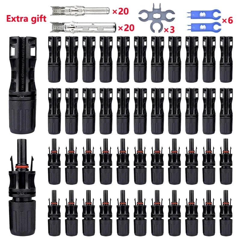 Photovoltaic Solar Connector Kit 1000V 30A 10 20 40 100 200 400 Pcs PV MC Cable 2.5mm2 4mm2 6mm2 Panel Connectors
