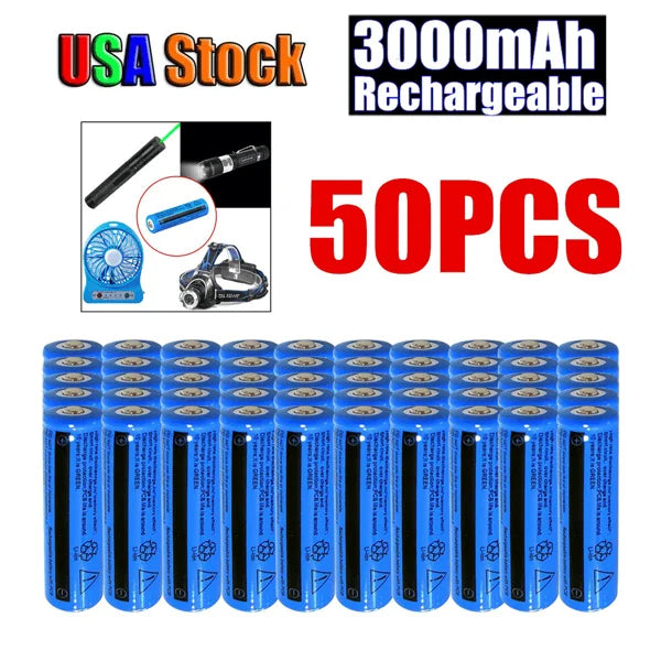 50pcs 3.7V 18650 Li-ion Rechargeable Batteries Model D0100X38W68 for Torch Headlight LiCoO2 Toys