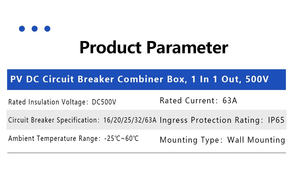 Outdoor IP65 Waterproof Solar PV DC Combiner Box with DC Circuit Breaker, DC500V 32A Load Isolating Switch