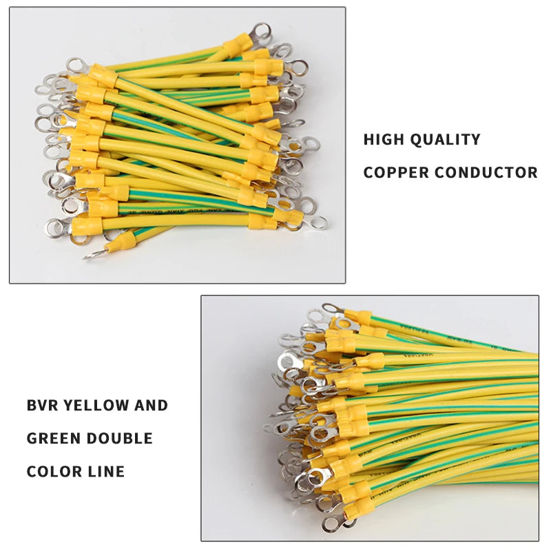 10pcs Solar Photovoltaic Grounding Wire with Terminals 10/12/14AWG BVR Solar Earth Wire Yellow-Green Flexible Copper Earth Cable PRIME RJ SOLAR PH