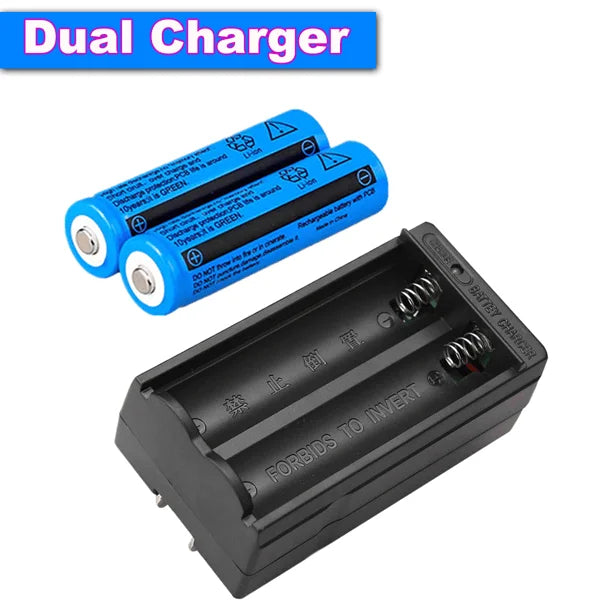 4 PCS 3000mAh 18650 Rechargeable Cylindrical Lithium Ion Batteries 1PCS Double Charger Set for Flashlights and Headlamps