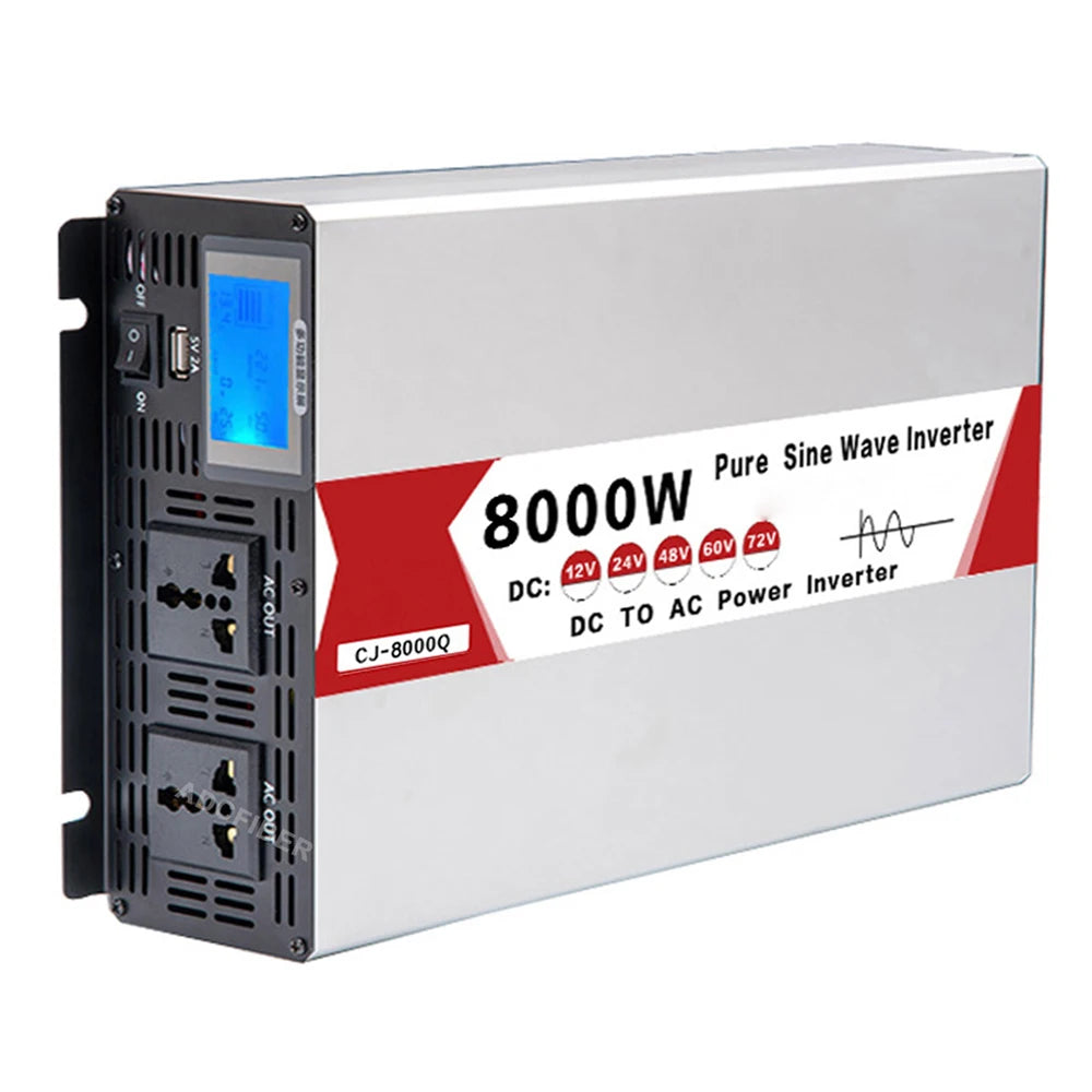 Pure Sine Wave Power Inverter 6000W 8000W DC 12V 24V 48V 60V 72V to AC 220V 60Hz Frequency Converter Dual Socket USB CE