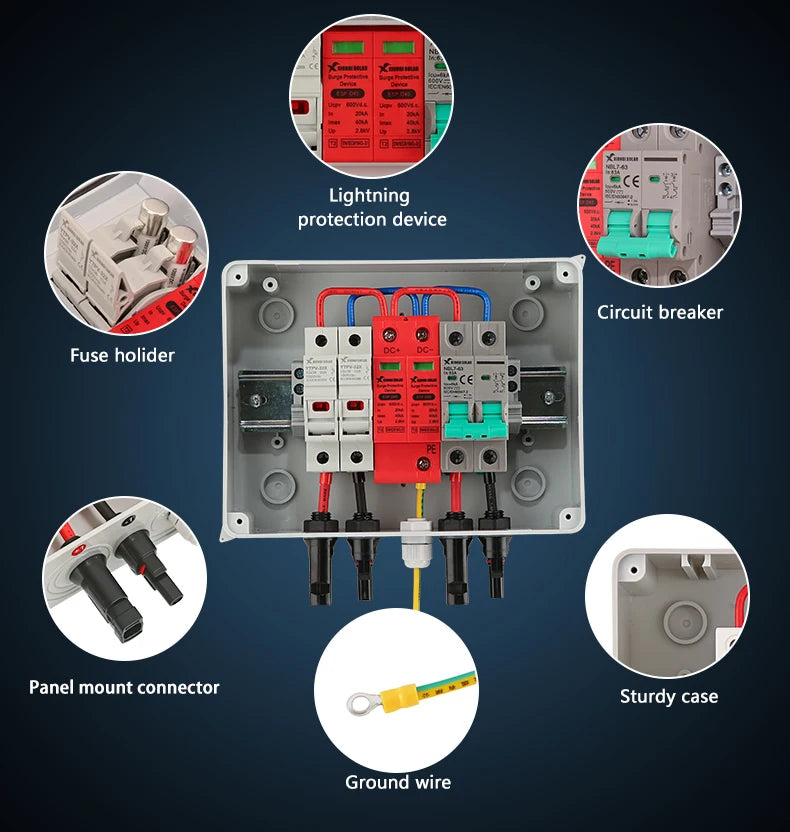 XIONGISOLAR High-quality 600V PV Combiner Box 1-In-1-Out DC with Fuse MCB SPD for Solar Panel Photovoltaic Protection Box