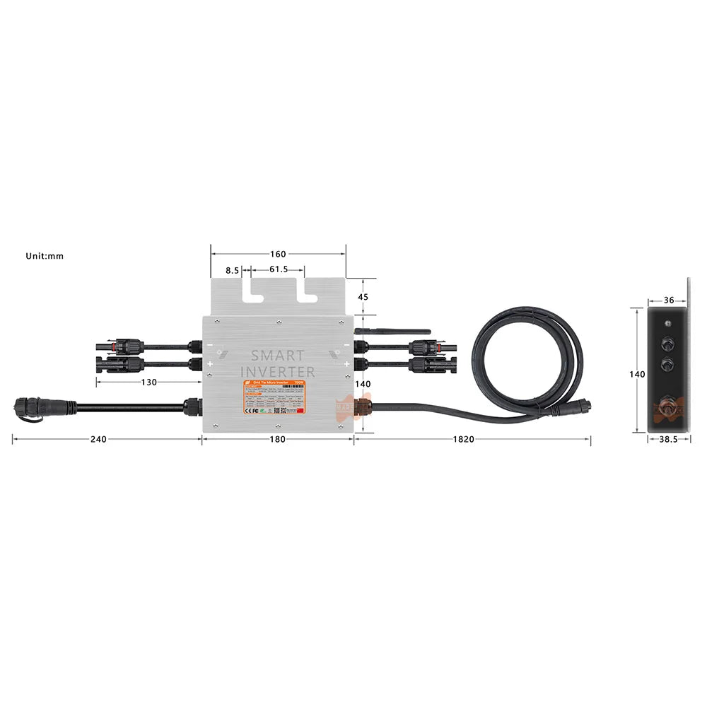 700W Portable Solar Grid Tie Smart Micro Inverter Converter MPPT 18V-50VDC To 80V-280VAC For 300-350W PV,Ship From EU Brazil US PRIME RJ SOLAR PH