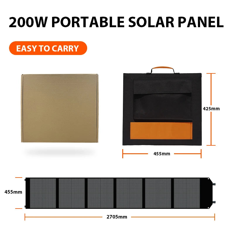 CTOLITY 200W Flexible Solar Panel System 36V Camping Monocrystalline Silicon Folding Pack Photovoltaic Cell CE FCC RoHS WEEE