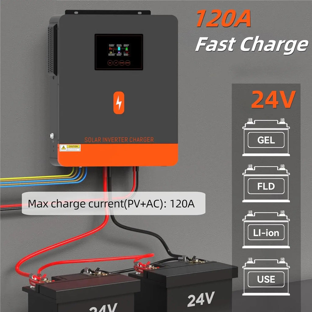 PowMr 4.2KW Hybrid Solar Inverters 24VDC to 220VAC Output PV Range 60~500VDC With MPPT 120A Solar Charge Controller Support WIFI