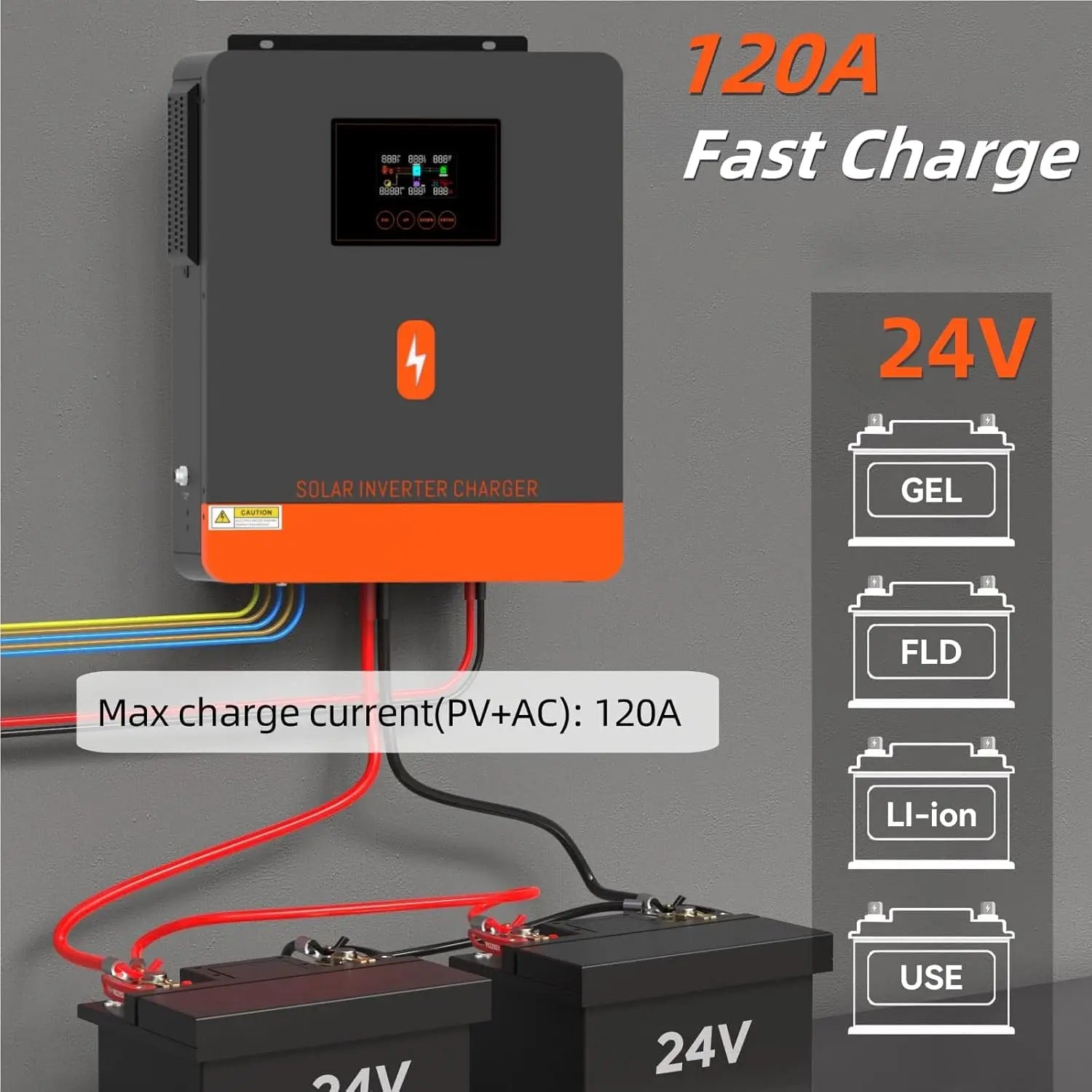 PowMr 4.2KW Hybrid Solar Inverters 24VDC to 220VAC Output PV Range 60~500VDC With MPPT 120A Solar Charge Controller Support WIFI