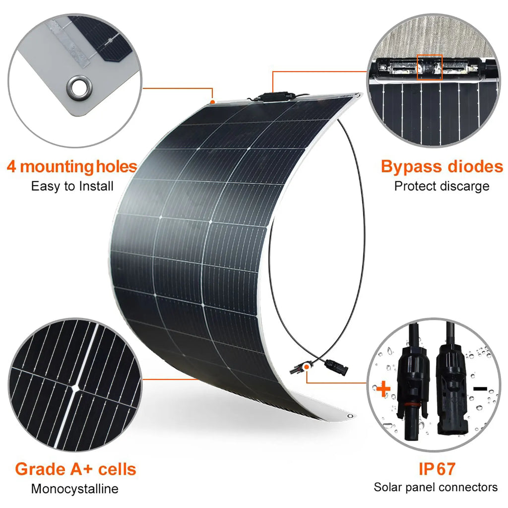 Solar Panel 125W 250W Flexible Panel Solar Monocrystalline Cell Power Station 12V Battery Charge For Camping Boat RV