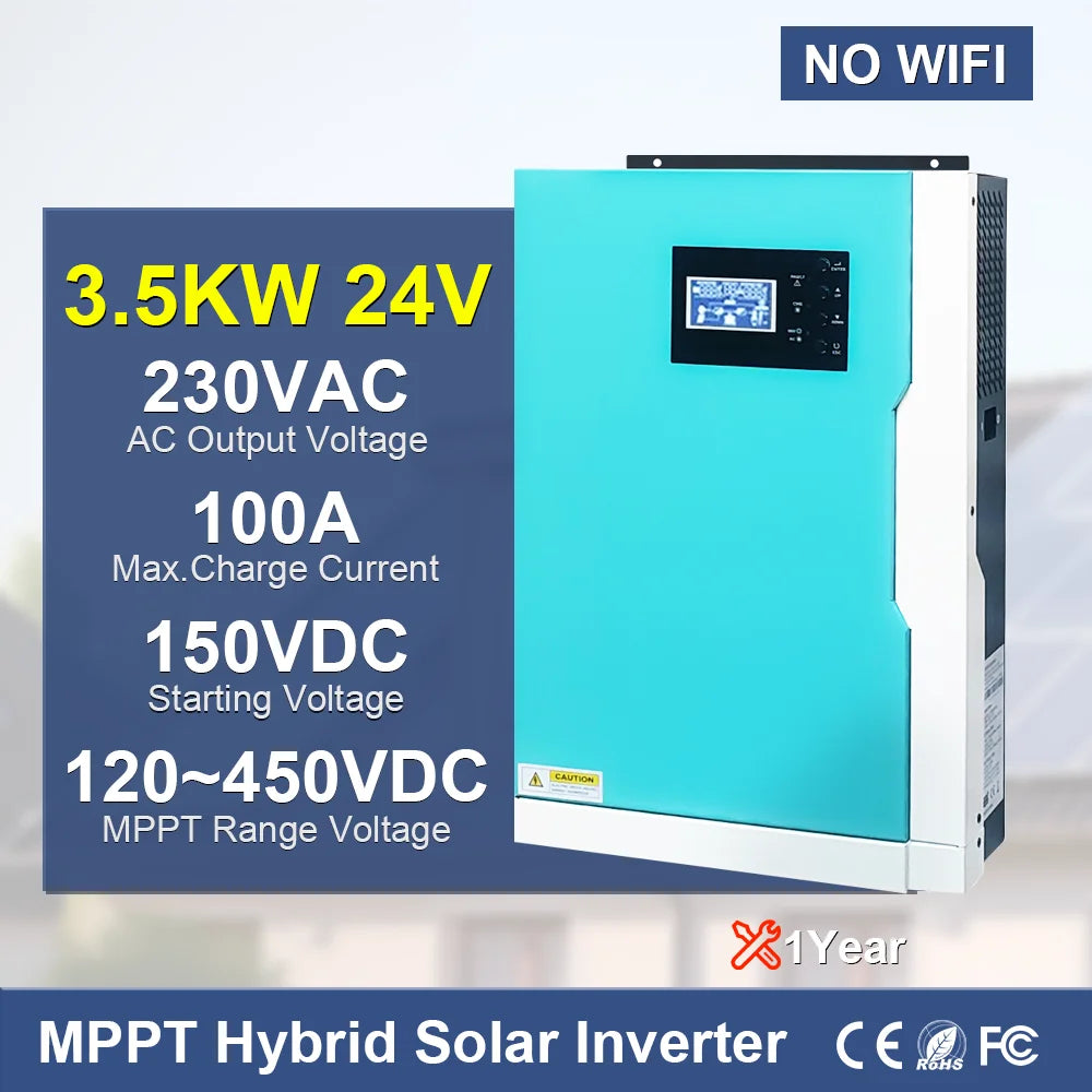 Solar Invert 3.5KW AC 220V DC 24VDC MPPT 110A 500VDC PV Input Pure Sine Wave Hybrid Inverter Off-Grid with WiFi