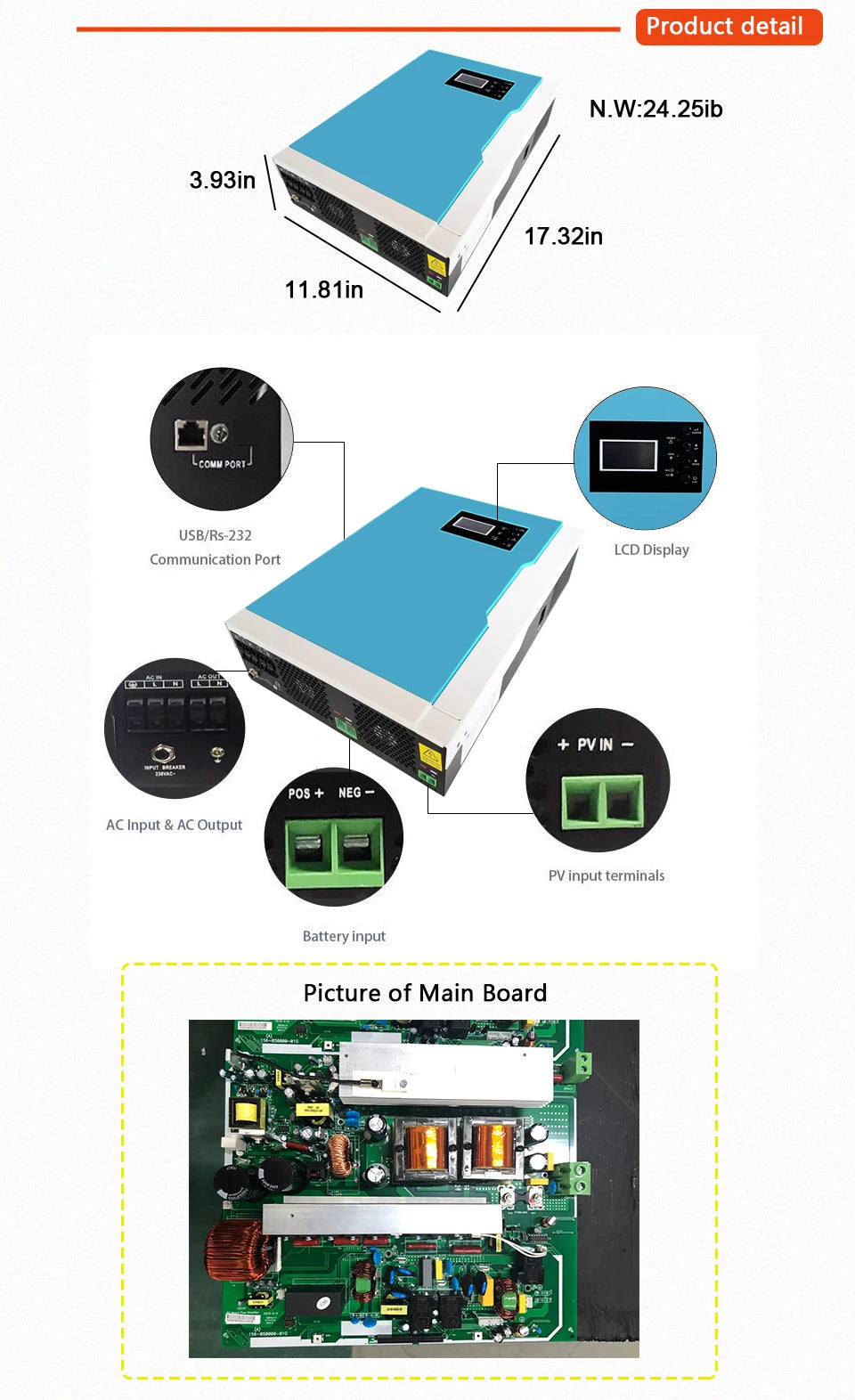 Solar Invert 3.5KW AC 220V DC 24VDC MPPT 110A 500VDC PV Input Pure Sine Wave Hybrid Invert 3500W with WIFI