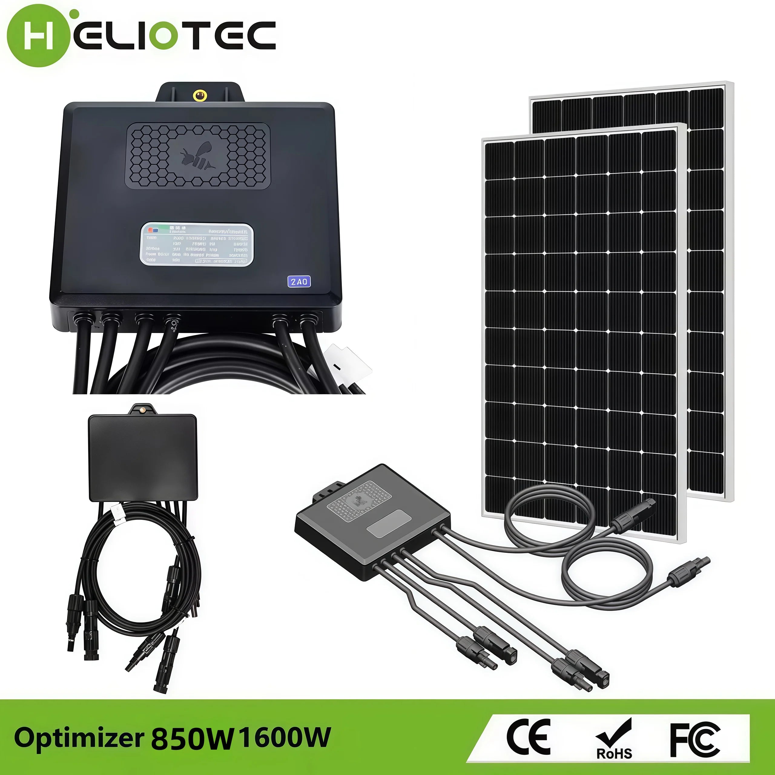 Heliotec 650/850/1600W PV Power Optimizer MPPT 12V-75V Input Ip68 Real-time Solar Panel Monitoring Voltage-Limiting Anti-Hotspot
