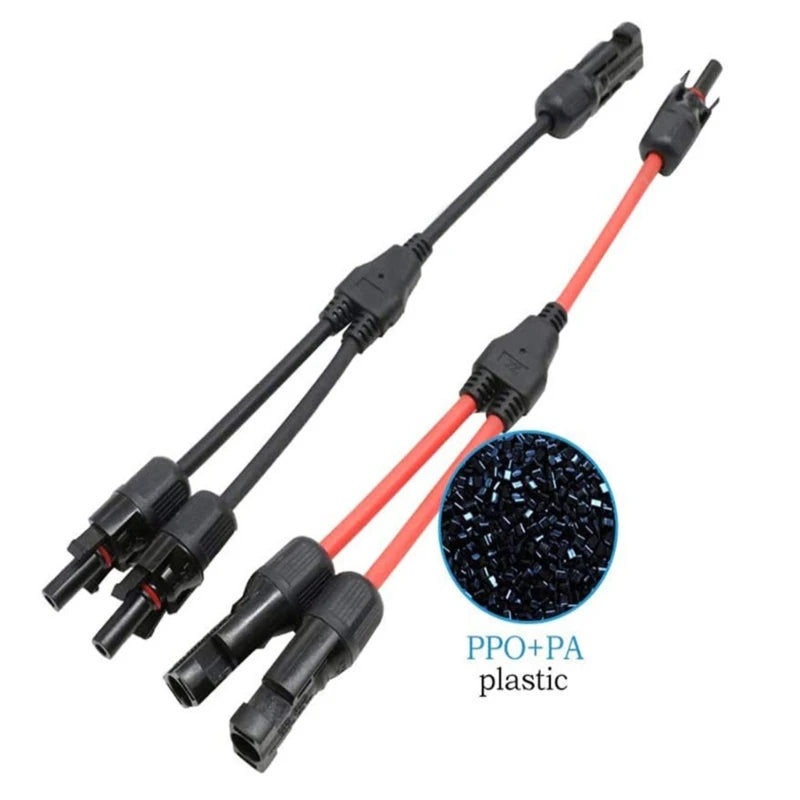 1-Pair 2-to-1 Y Branch Parallel Connection Solar PV Connector 1000V 30A Male Female Cable for Solar Photovoltaic