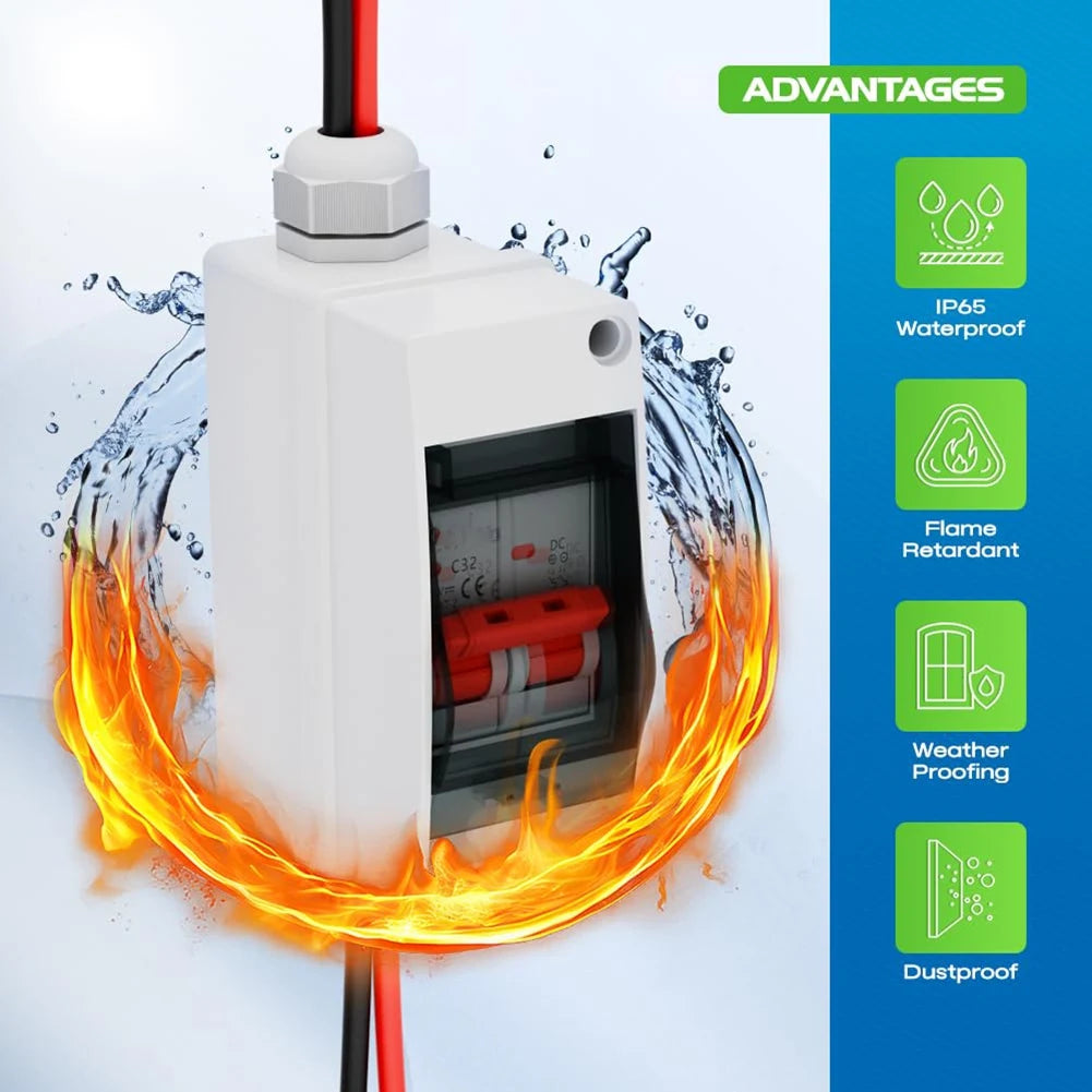 Solar Panel Disconnect Switch, 63A DC 1000V Breaker Box PV Disconnect Switch with IP65 Waterproof Box XT