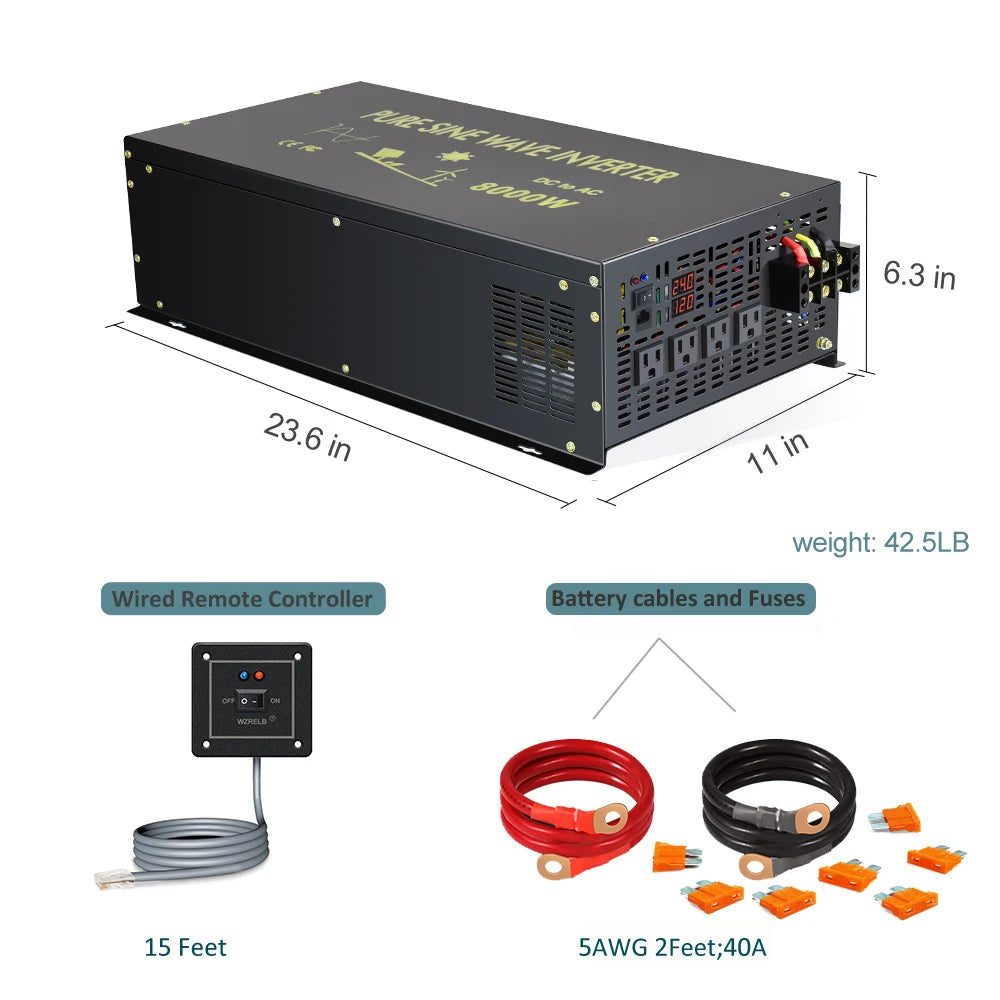 Pure Sine Wave Solar Inverter 12V 220V 10KW Off Grid PV 24V/36V/48V/60V/72V/96V/110V DC to 120V/230V AC Converter Wired Control PRIME RJ SOLAR PH