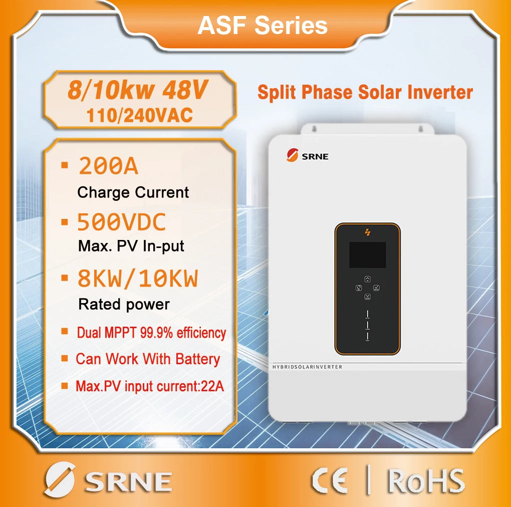 SRNE Hybrid Solar Inverter 8/10KW Max PV 500V 48V To 110/240VAC Suppor Split-phase/single-phase Dual MPPT Max 22A Charge Current PRIME RJ SOLAR PH