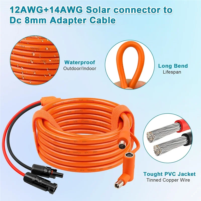 SHGO-Solar Panel Extension Cord, 2M DC 8Mm Adapter Cable With Solar Connector To DC7909/8020 Male Plug, Tinned Copper Wire PRIME RJ SOLAR PH
