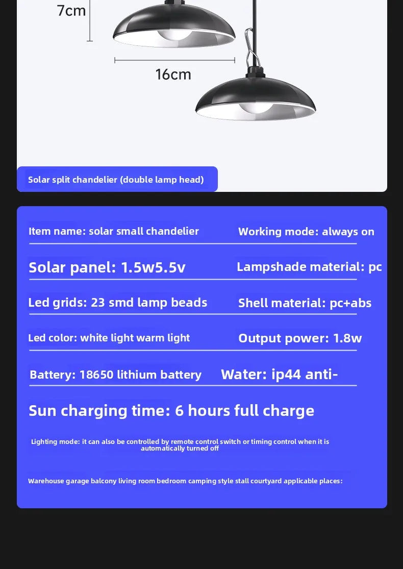Solar lamp split type solar one tray two super bright pendant light indoor and outdoor remote control light light control waterp