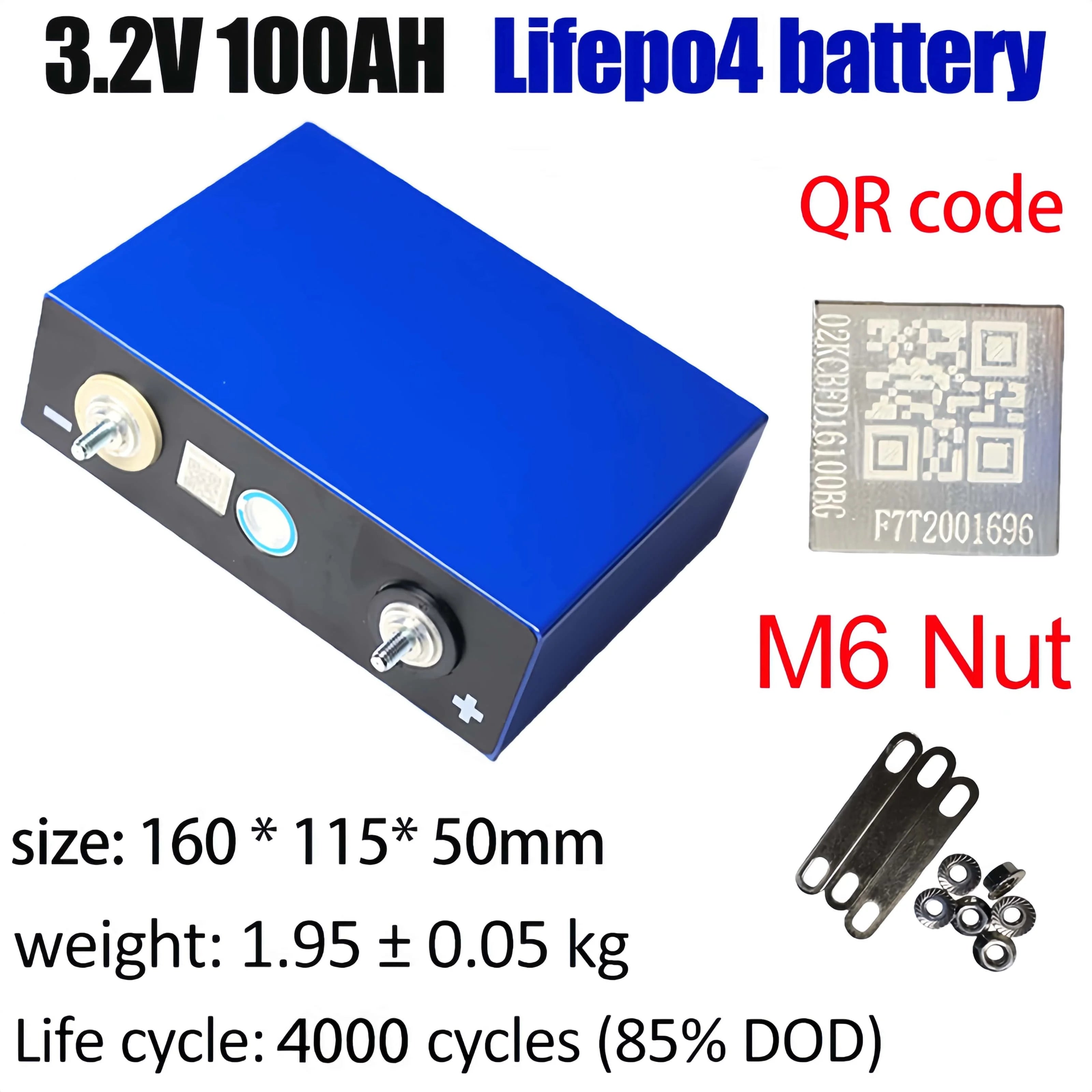 New 3.2V 100AH Lifepo4 Battery 3C Grade A 6000 Cycle DIY 12V 24V 48V RV Marine Solar Energy storage Rechargeable Battery No tax