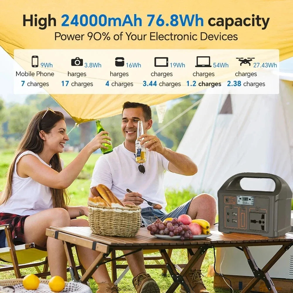 SMARTOOOLSDC 100W 24000mAh Portable Power Station 76.8Wh LiFePO4 Battery 110V 220V Output LED Solar Generator Energy Storage