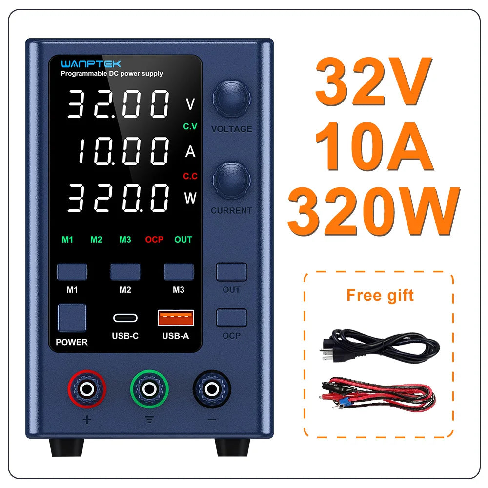 Wanptek DC Lab Power Supply 30V 60V 120V Adjustable Voltage Regulator Preset Voltage Current Dual Input Voltage 220V/110V