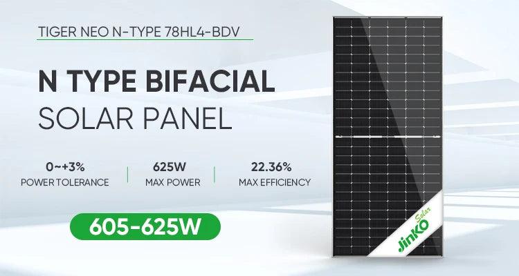 JINKO JKM605-625N-78HL4-BDV 605W 610W 615W 620W 625W NEO N-Type Bifacial Solar Panel TUV 30-Year Warranty