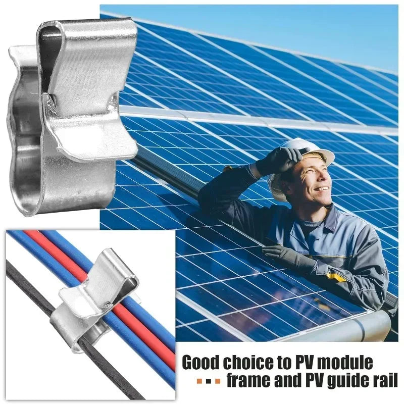 100/10Pcs Double-Wire Clip Stainless Steel Photovoltaic Wire Solar Panel Cable Clips Installation Fixing Clamp Wire Fastener PRIME RJ SOLAR PH