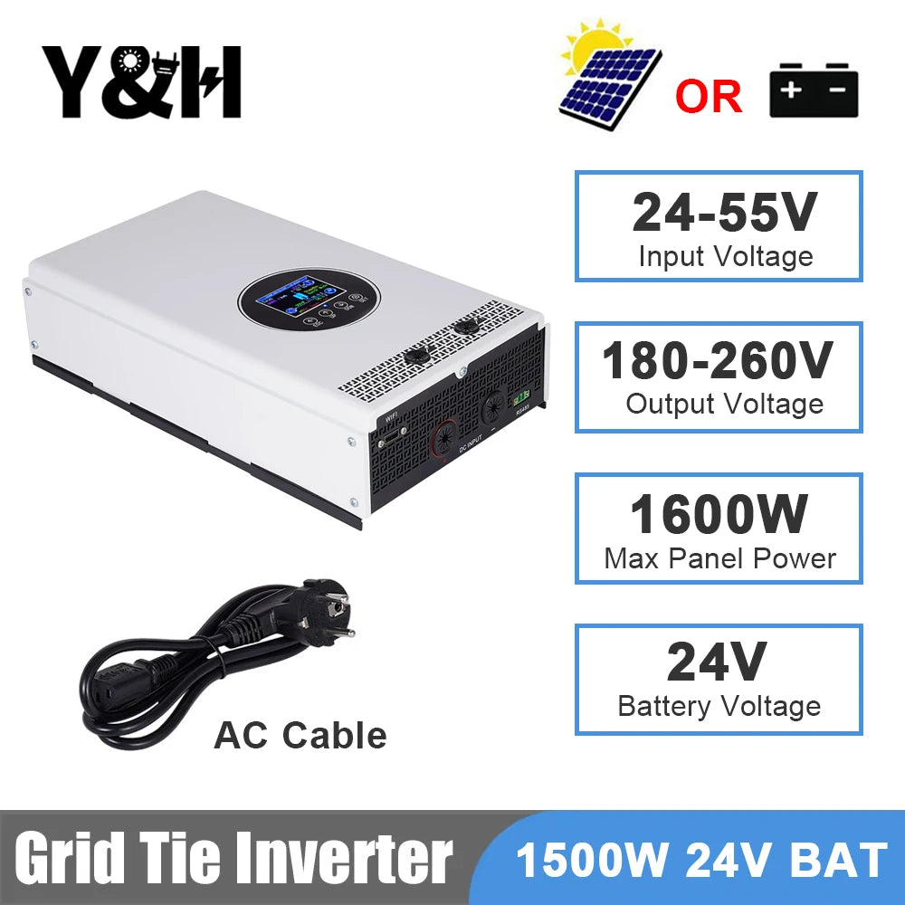 Y&H 2000W 1500W Grid Tie Inverter Input 55-99V/24-55V Output AC230V Pure Sine Wave Battery Discharge Mode Optional Limiter/WiFi