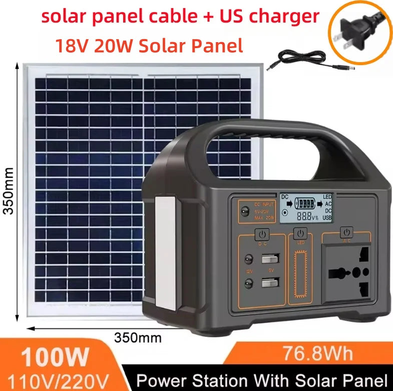 SMARTOOOLSDC 100W 24000mAh Portable Power Station 76.8Wh LiFePO4 Battery 110V 220V Output LED Solar Generator Energy Storage