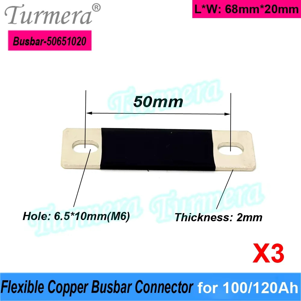 Turmera 12V Busbar Lifepo4 Battery Copper Connecter 50mm 56mm 72mm 80mm 2mm 300A Use in 100Ah 230Ah 280Ah 320Ah Lifepo4 Battery