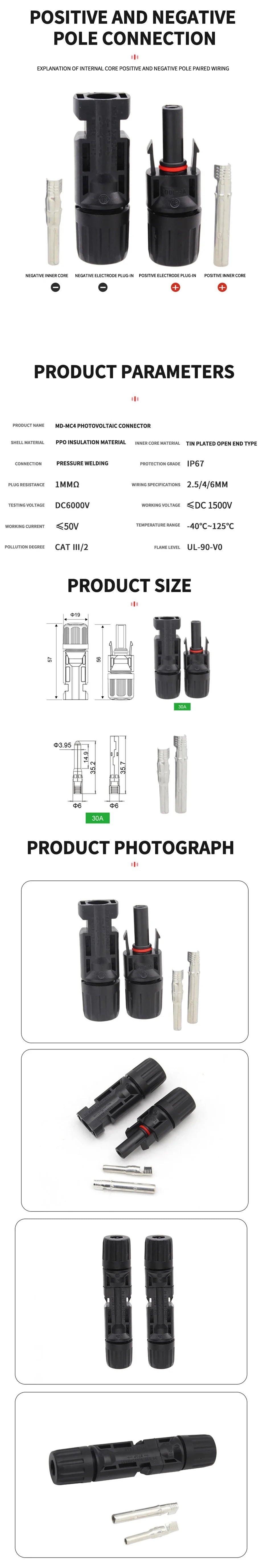 10/20/40/100/200 PCS PV Solar Connector DC 1000V 30A Connector Kit PV/MC Cables 2.5/4/6mm ² Plug For PV Solar Panel Components PRIME RJ SOLAR PH