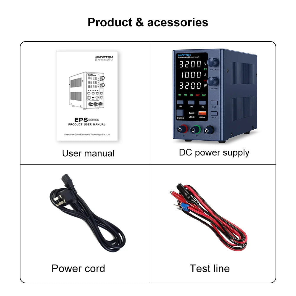 Wanptek DC Lab Power Supply 30V 60V 120V Adjustable Voltage Regulator Preset Voltage Current Dual Input Voltage 220V/110V