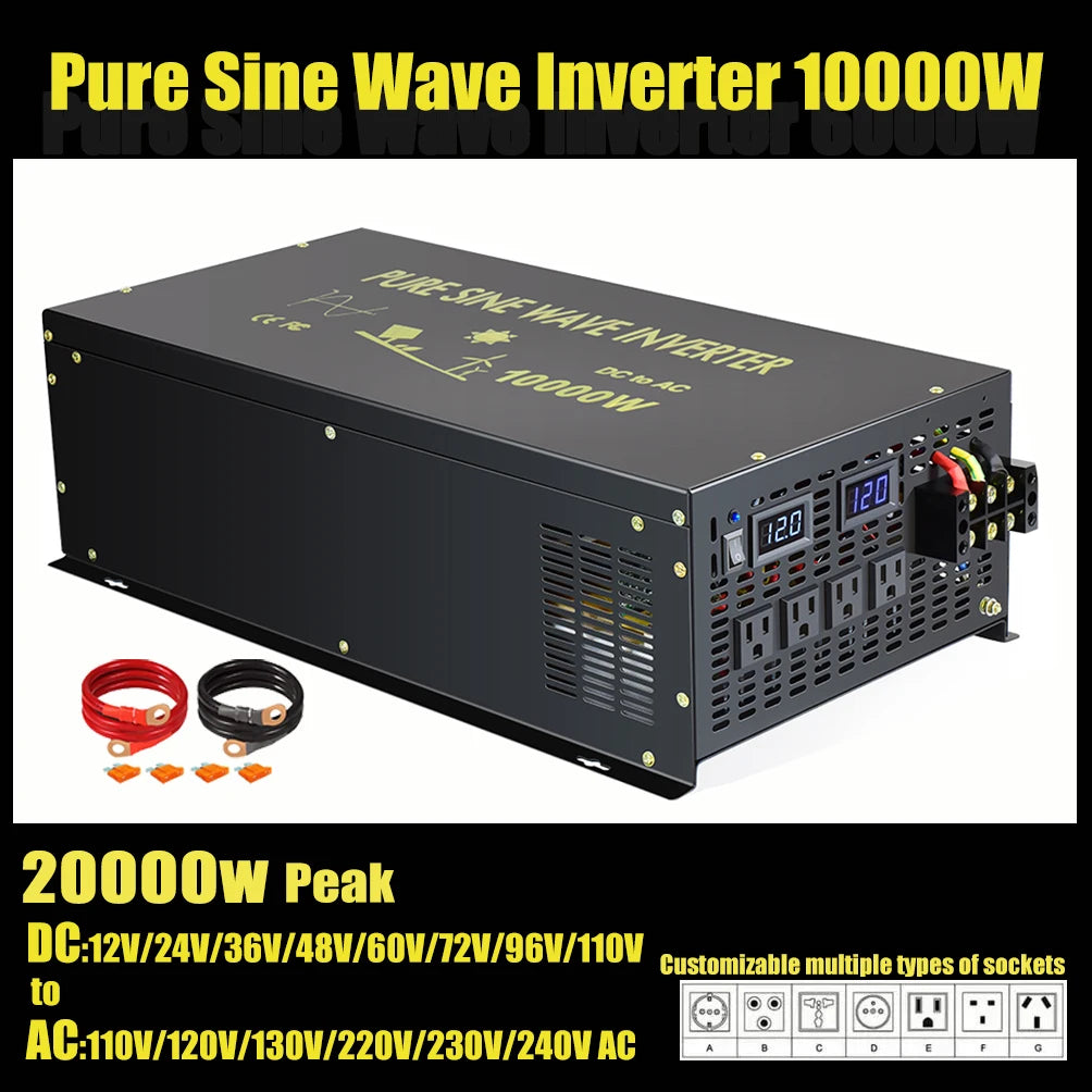 Pure Sine Wave Solar Inverter 12V 220V 10KW Off Grid PV 24V/36V/48V/60V/72V/96V/110V DC to 120V/230V AC Converter Wired Control PRIME RJ SOLAR PH