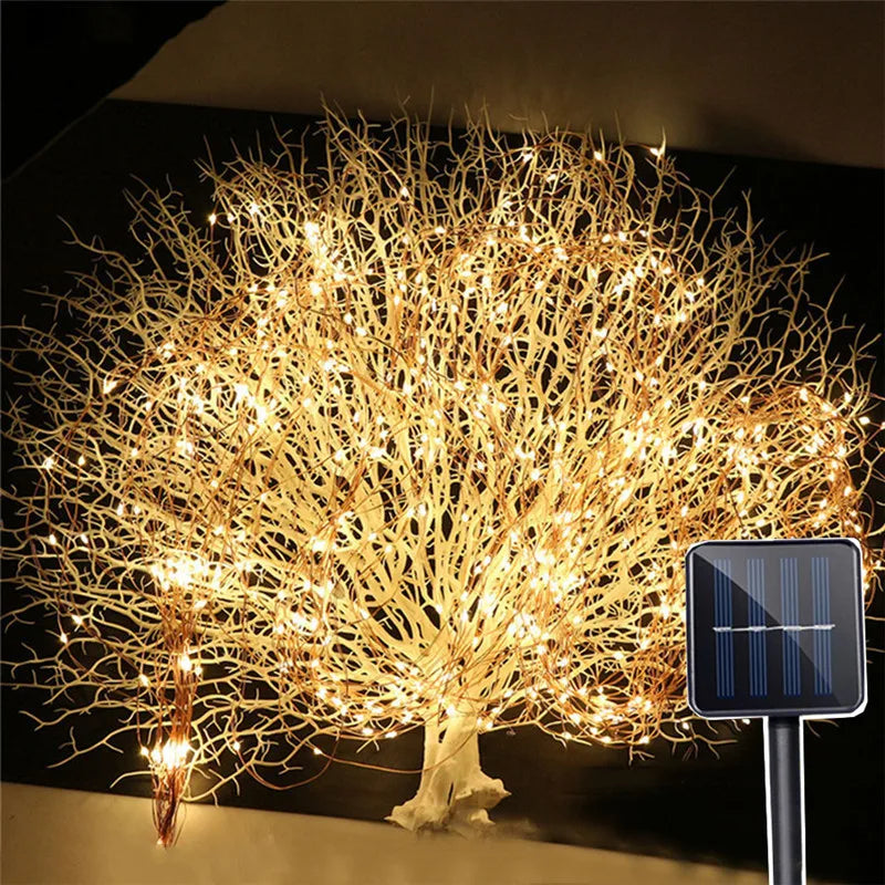LSDM 200 LED Solar Copper String Light 2M Waterproof Garden Fairy Garland Wedding Party Christmas Tree Home CCC CE RoHS 1-Year Warranty