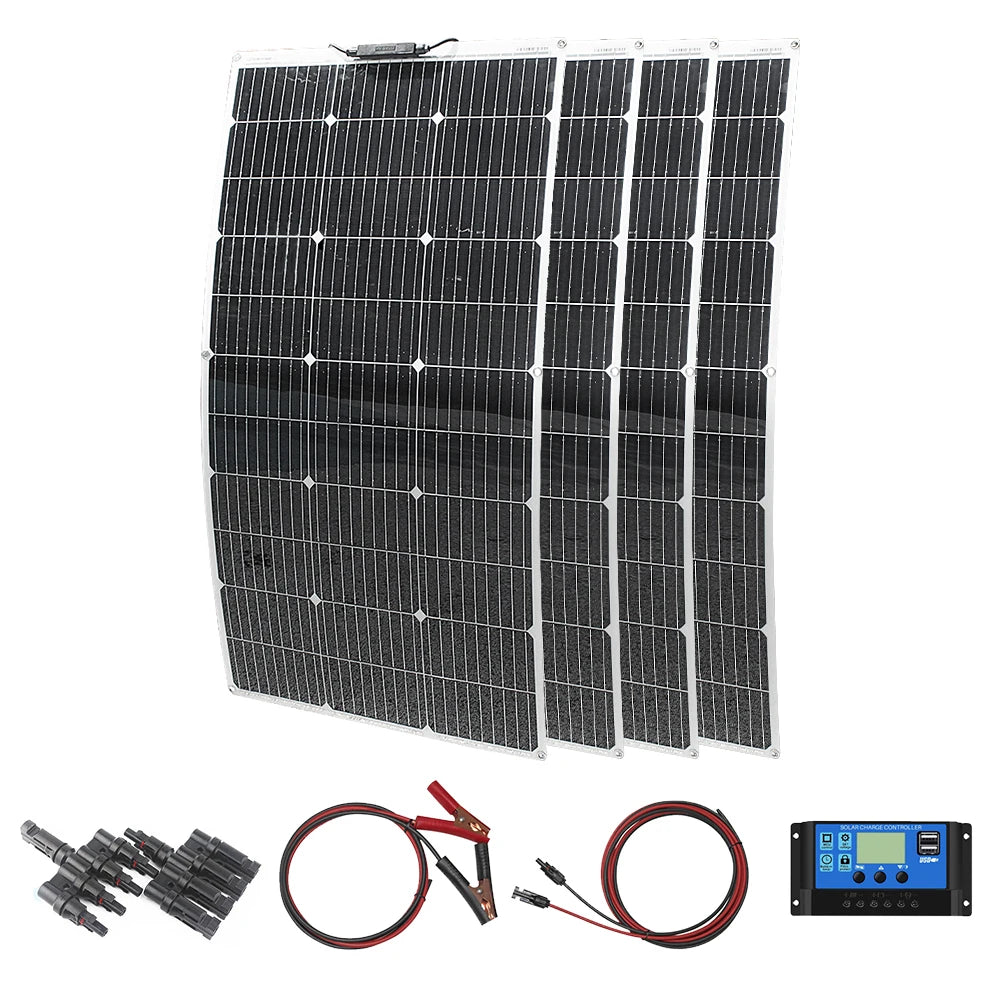 ASUNERGE RGN33-100A 400W Flexible Waterproof Monocrystalline Solar Panel Kit Camping Home Car Off-Grid 12V System CE RoHS 1-Year Warranty