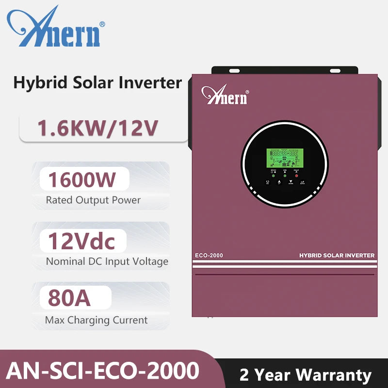 ANERN AN-SCI-MAX Hybrid Solar Inverter 1kW 3kW 4.2kW 6.2kW 10.2kW Built-in MPPT 500VDC PV 230VAC 12V 24V 48V Pure Sine Wave CE RoHS