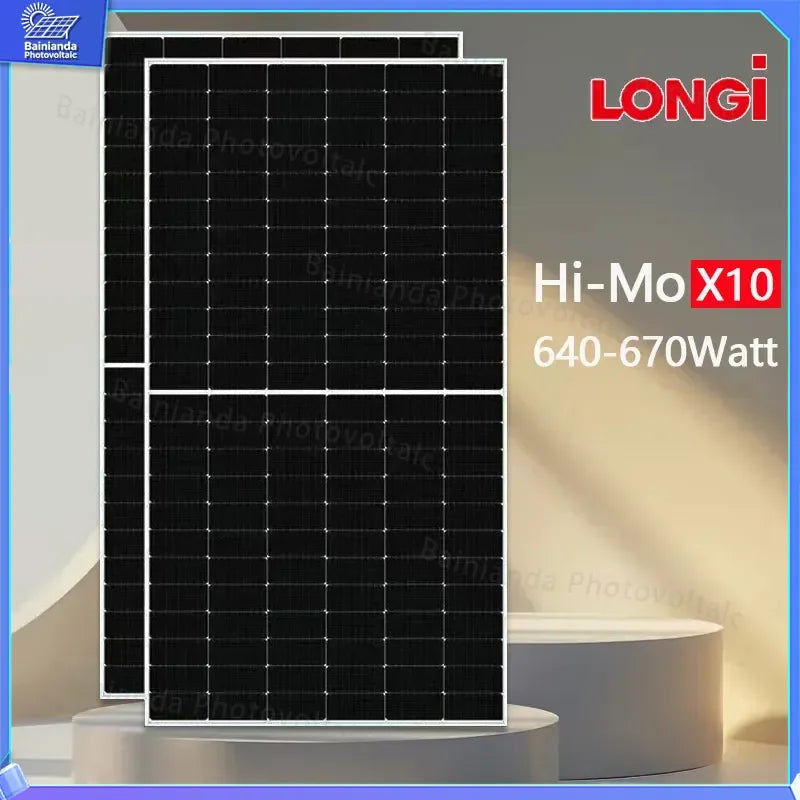 LONGI HI-MO X10 640W 650W 660W 670W Monocrystalline Solar Panel PV Module Residential Commercial Rooftop Ground Mount CE 10-Year Warranty