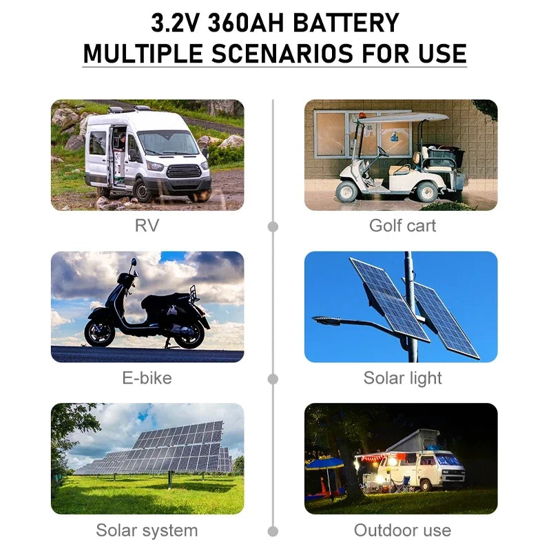 16pcs 3.2V 360Ah 340Ah 105Ah 100Ah Lifepo4 Battery Lithium Iron Phosphate Cell For 12v 24v RV Campers Golf Cart Battery Tax Free