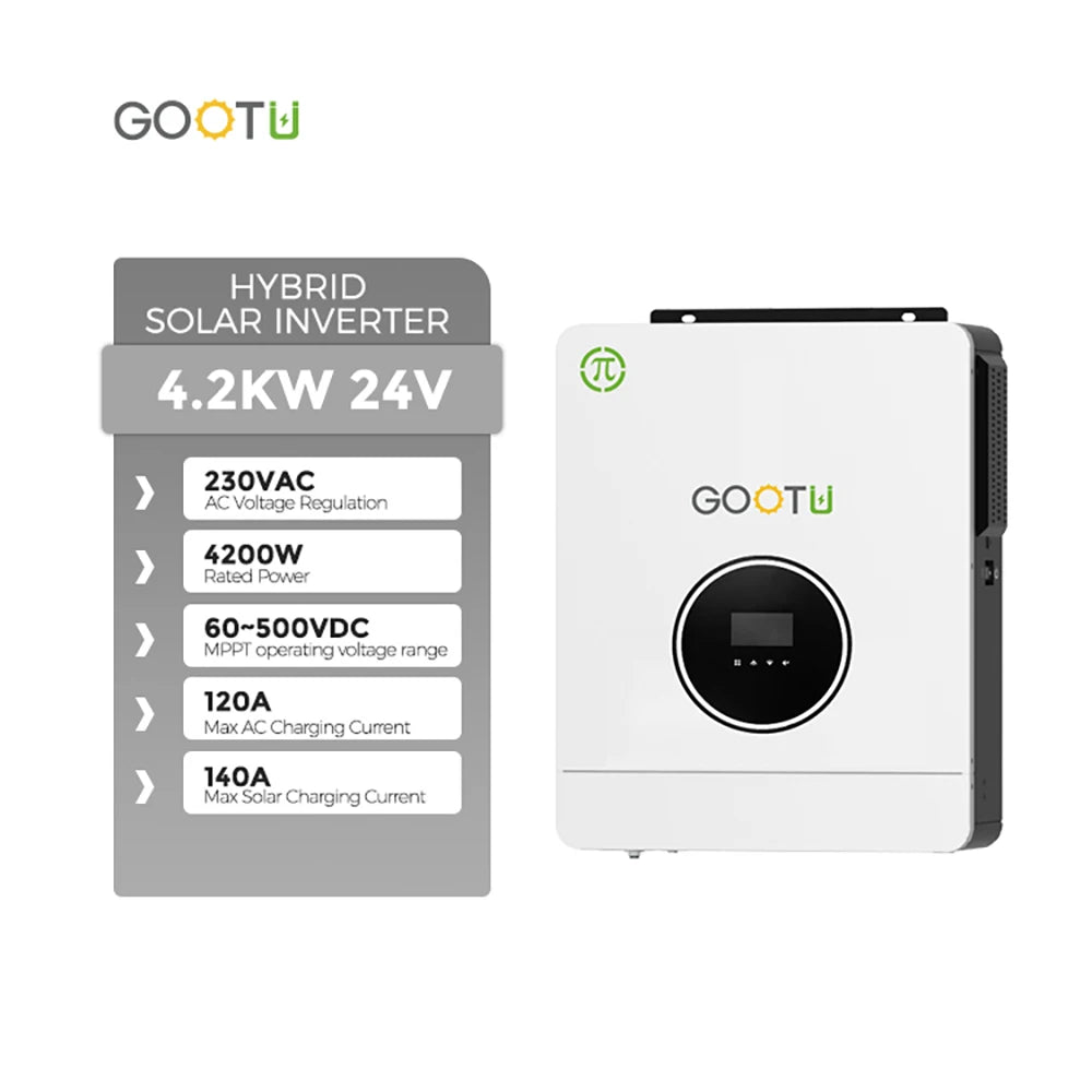 GOOTU 6.2KW/10.2KW Hybrid Solar Inverter Dual Output 24V/48V MPPT 160A Pure Sine Wave On/Off Grid for Home Power Supply
