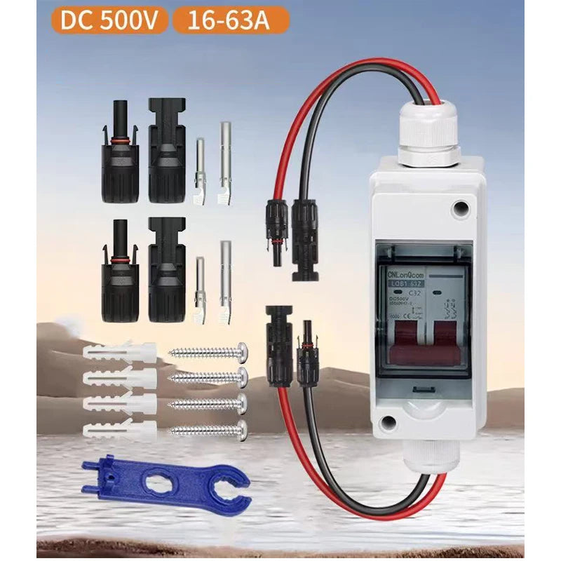 Solar Photovoltaic Combiner Box with Circuit Breaker IP65HT 2-way Waterproof Box 1 in 1 Out DC Photovoltaic Isolation Switch Box