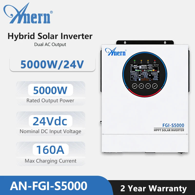 ANERN AN-SCI-ECO Hybrid Solar Inverter 3KW 4.2KW 5KW 6.2KW 6.5KW 24V 48V 220V 120A MPPT Off-Grid Inverter Controller