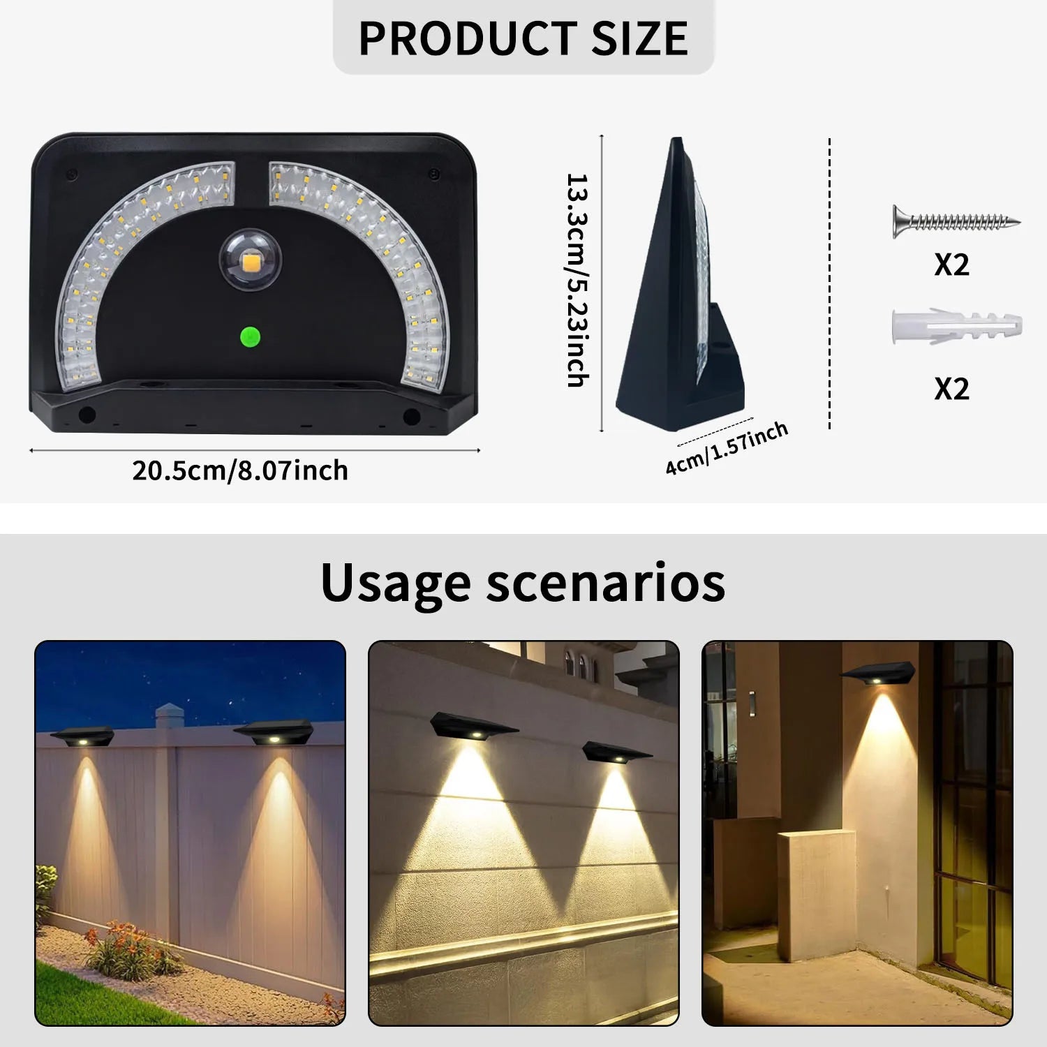 JYWDLIGHTS Solar Fence Lights Radar Sensor Dusk to Dawn IP54 Holiday Decoration Garden Wall Yard Railing Pathway CE RoHS EMC