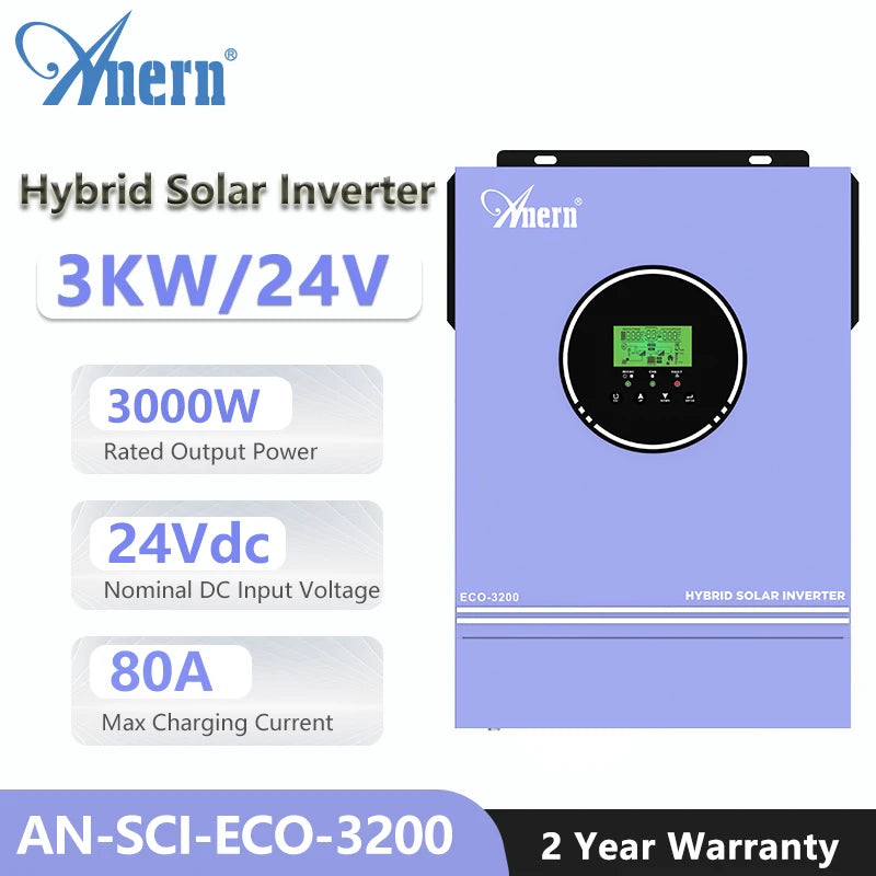 1600W 3000W Hybrid Solar Inverter 12V 24V 220V Pure Sine Wave Inverter Built in MPPT 80A Solar Charger Controller Max PV 400VDC PRIME RJ SOLAR PH