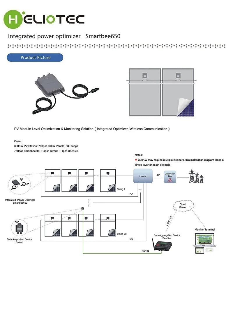HELIOTEC 650W PV Power Optimizer MPPT 12V-75V Input Ip68 Real-time Solar Panel Monitoring Voltage-Limiting Anti-Hotspot PRIME RJ SOLAR PH