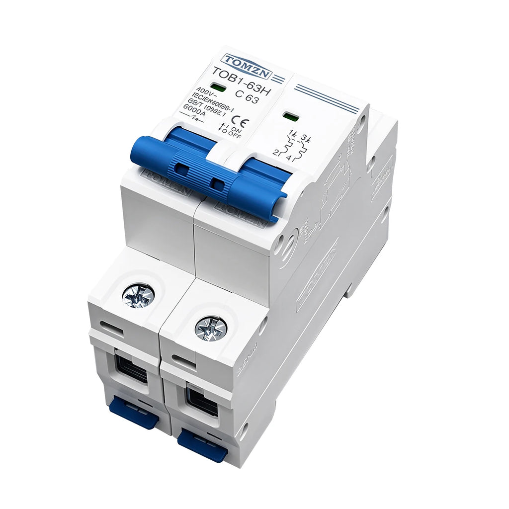 TOMZN TOB1-63H AC MCB Mini Circuit Breaker C Curve 1P 2P 3P 4P 3A 6A 10A 16A 20A 25A 32A 40A 50A 63A 230/400V 50/60Hz CE