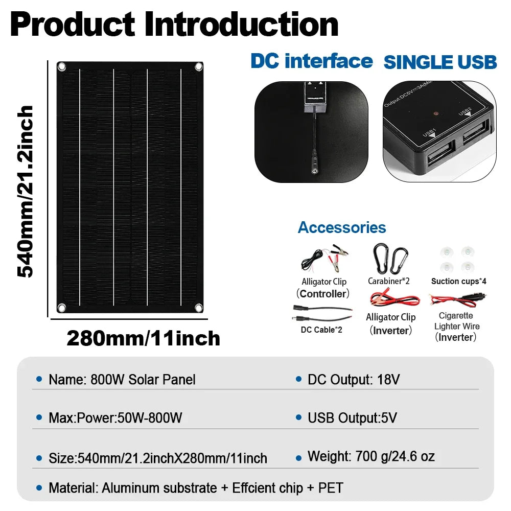 10000W Solar System Complete Kit Dual12V/24V To 110V/220V100A Controller 800W Panel Off-Grid Inverter for Home/Camping Backup
