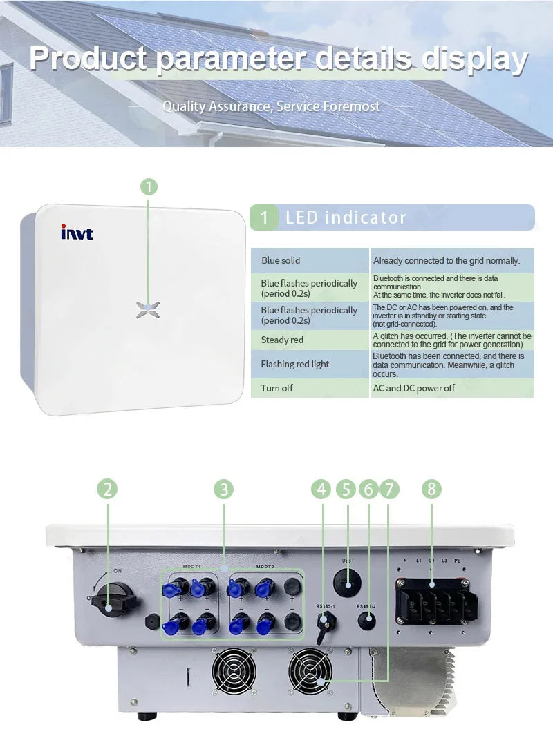 INVT XG3-10-15KTR 10kW 12kW 15kW Three-Phase On-Grid Solar Inverter 50Hz 60Hz IP66 Dual MPPT 230Vac