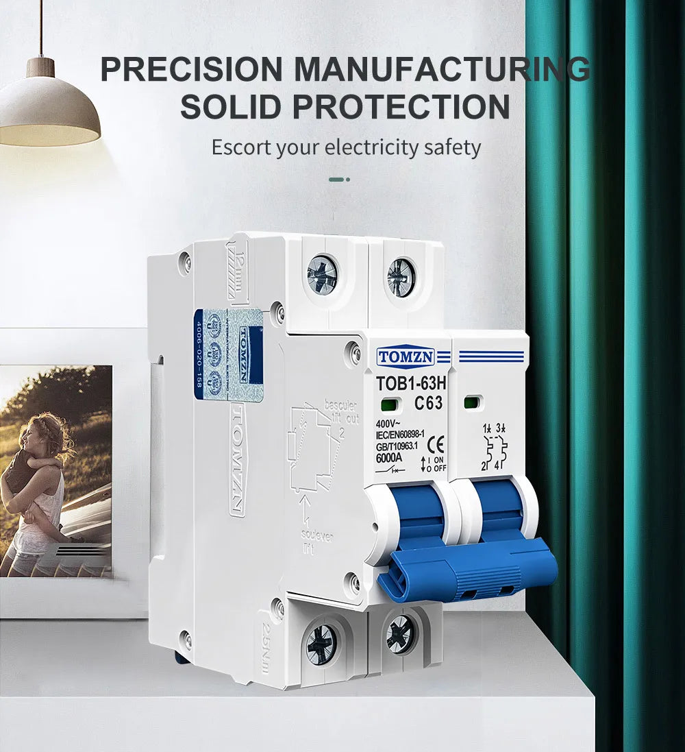TOMZN TOB1-63H AC MCB Mini Circuit Breaker C Curve 230V 400V 1P 2P 3P 4P 3A 6A 10A 16A 20A 25A 32A 40A 50A 63A 50Hz 60Hz CE